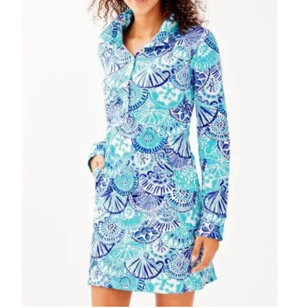 Lilly Pulitzer Turquoise Oasis Captain Dress UPF 50+ Size XS Beachy Old Money